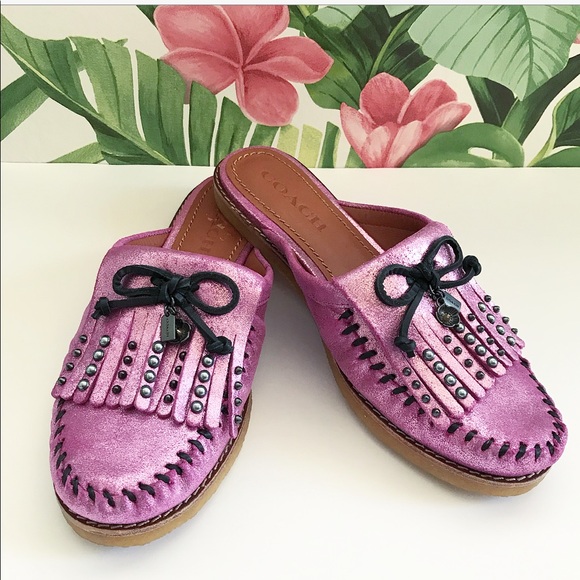 Coach Shoes - Coach Roccasin Slide In Metallic Rose fringe 7.5